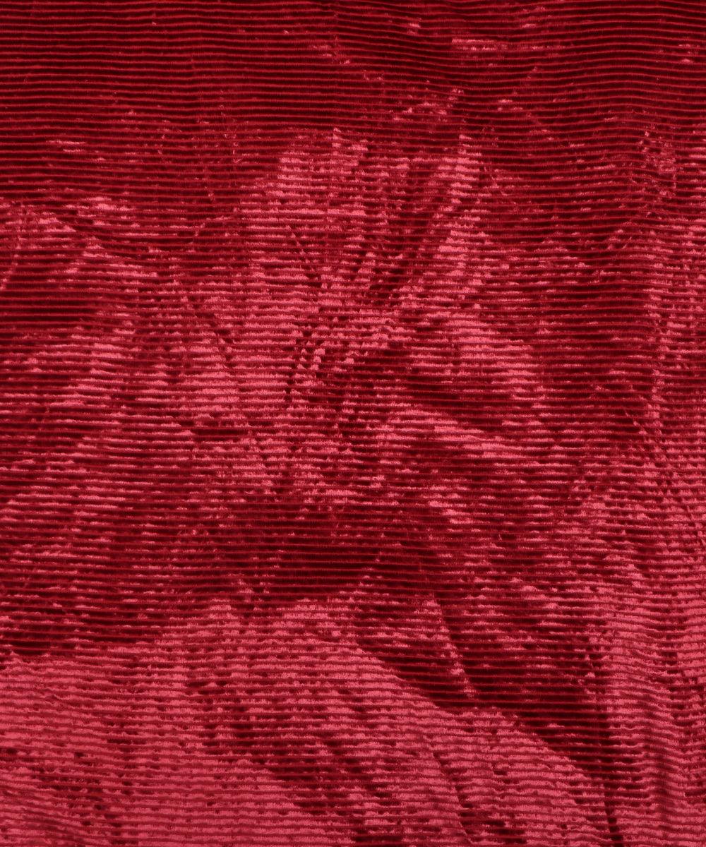 Maroon Colour Lining Pattern Brasso Velvet Fabric