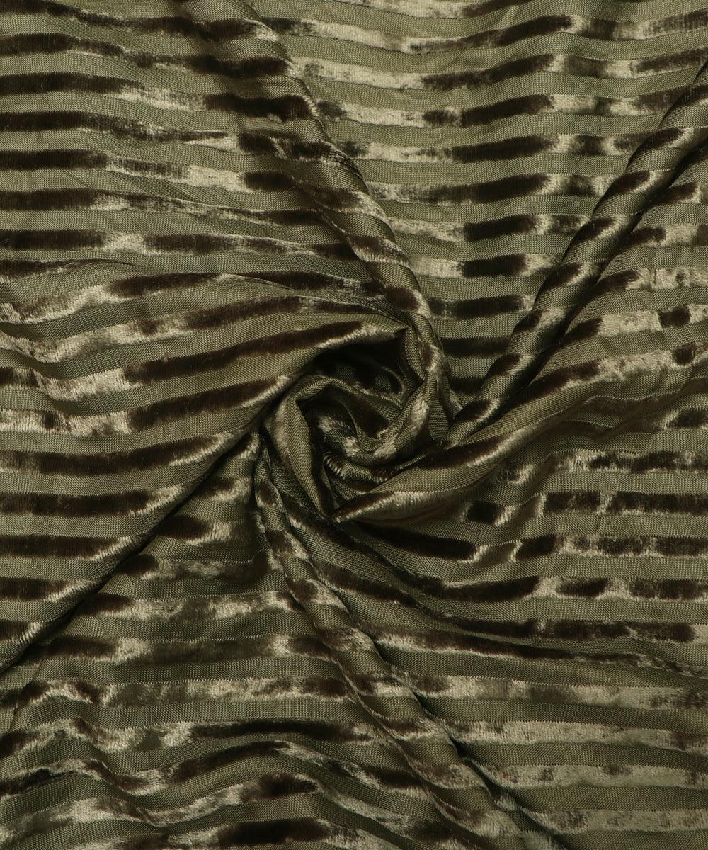 Olive Green Colour Floral Pattern Brasso Velvet Fabric