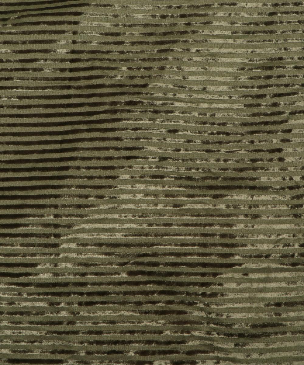 Olive Green Colour Floral Pattern Brasso Velvet Fabric