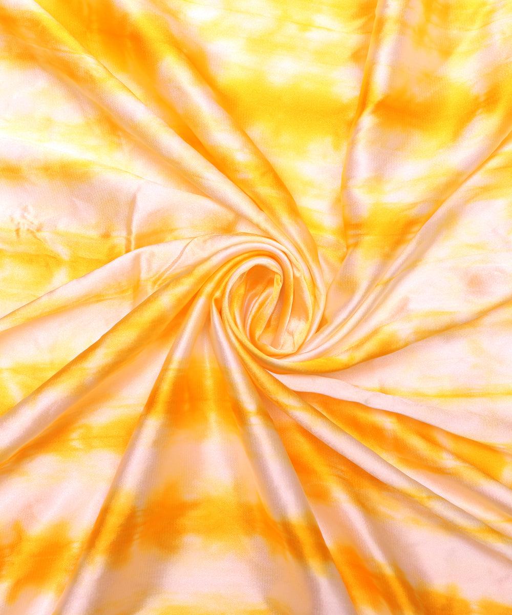 Yellow Colour Tie Dye Print Satin Fabric