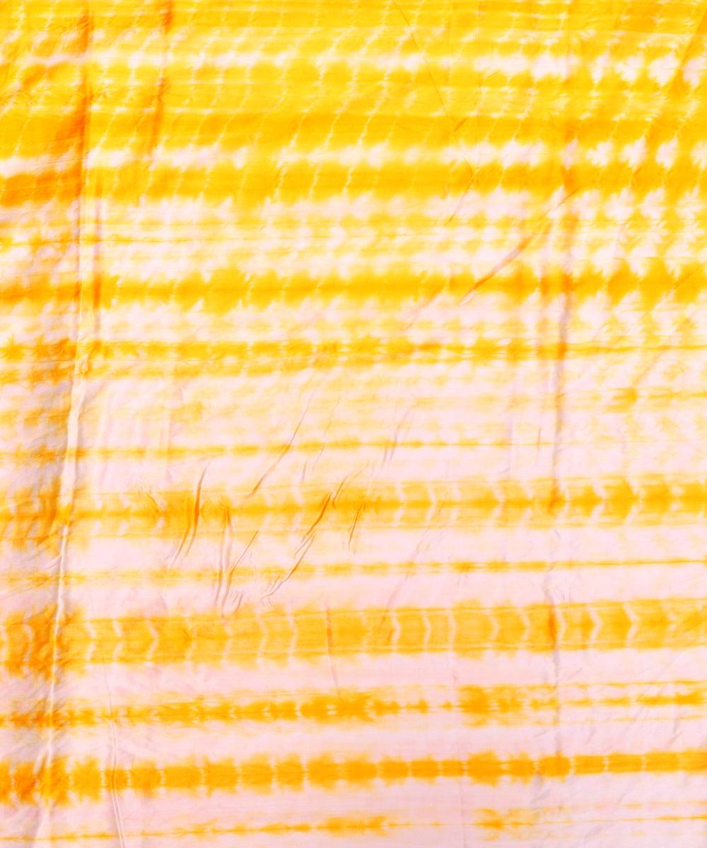 Yellow Colour Tie Dye Print Satin Fabric