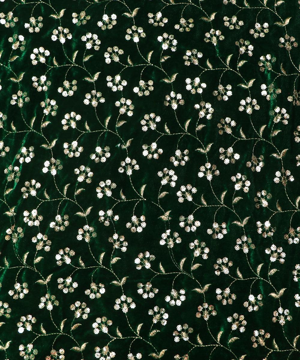 Green Colour Floral Pattern Embroidery Velvet Fabric