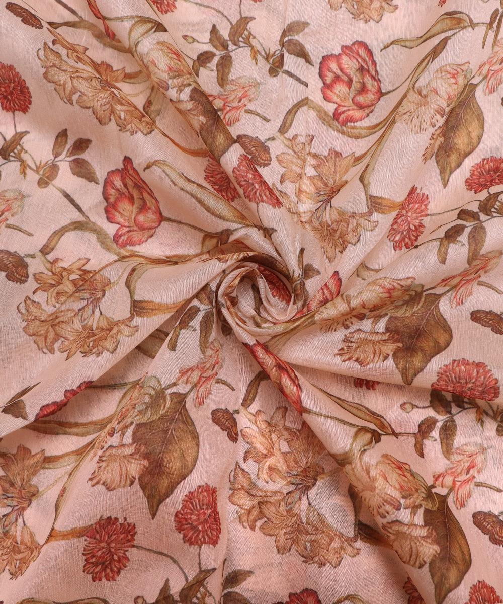 Off White Colour Floral Pattern Chanderi Fabric