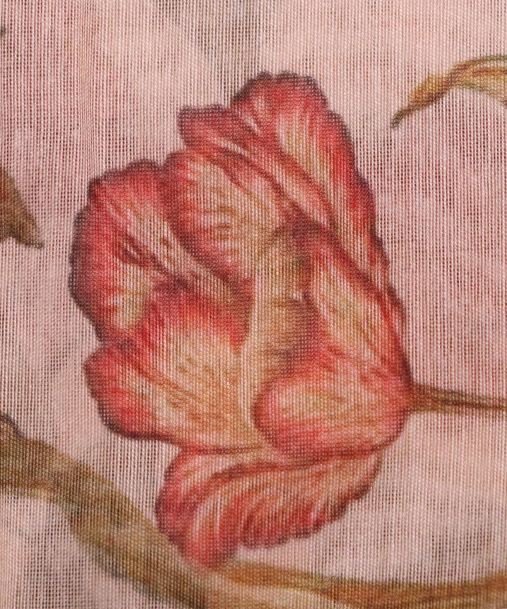 Off White Colour Floral Pattern Chanderi Fabric