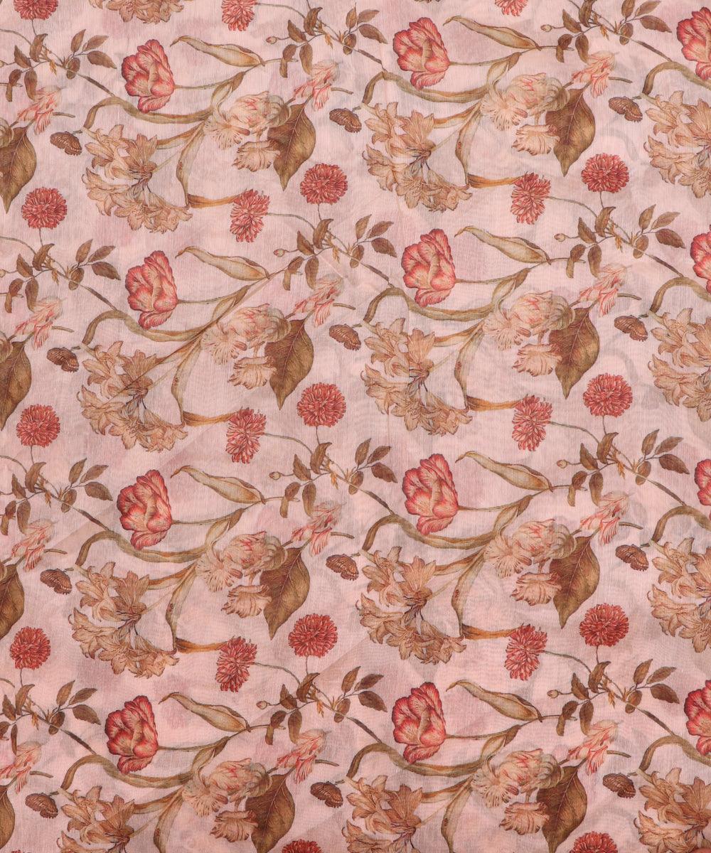 Off White Colour Floral Pattern Chanderi Fabric