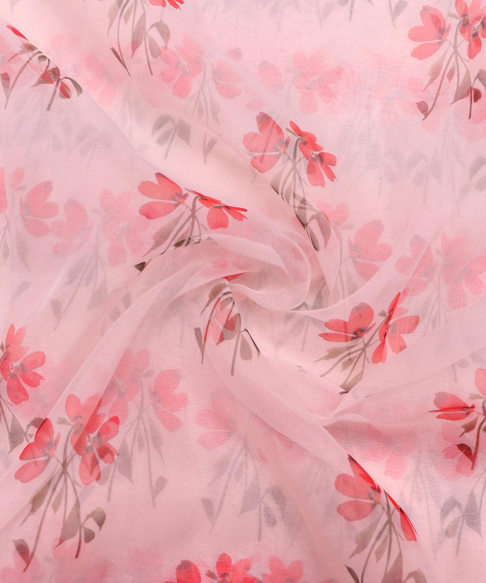 Off White Colour  Floral Print Organza Fabric