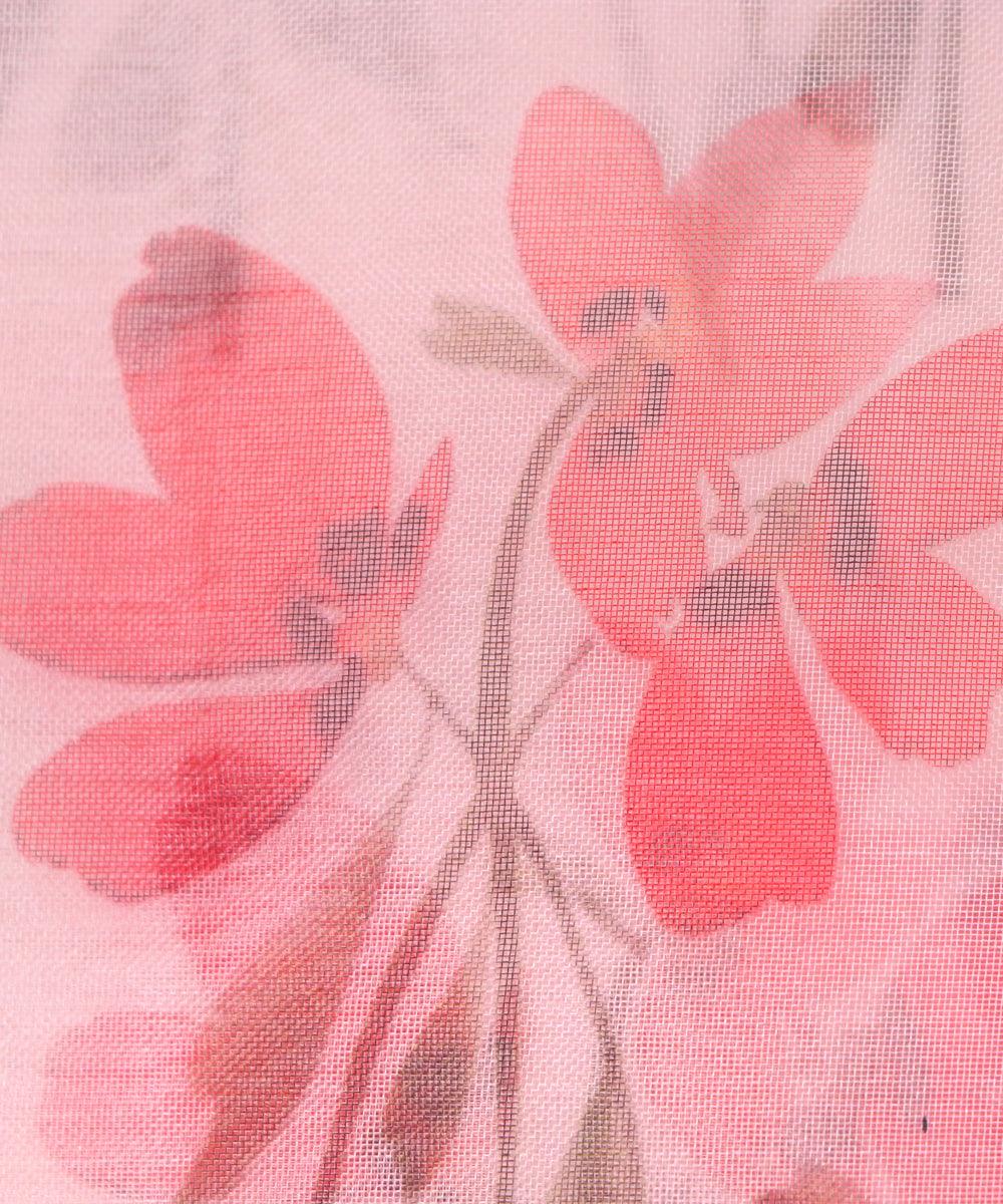 Off White Colour  Floral Print Organza Fabric