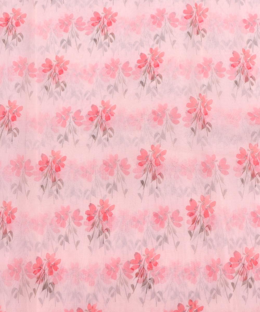 Off White Colour  Floral Print Organza Fabric