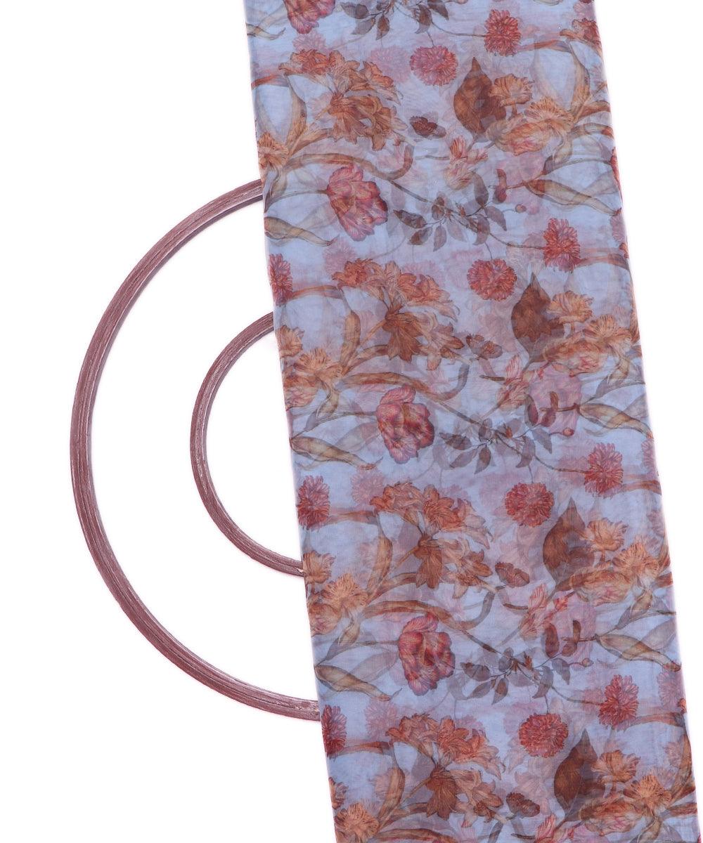 Light Blue Colour  Floral Print Organza Fabric