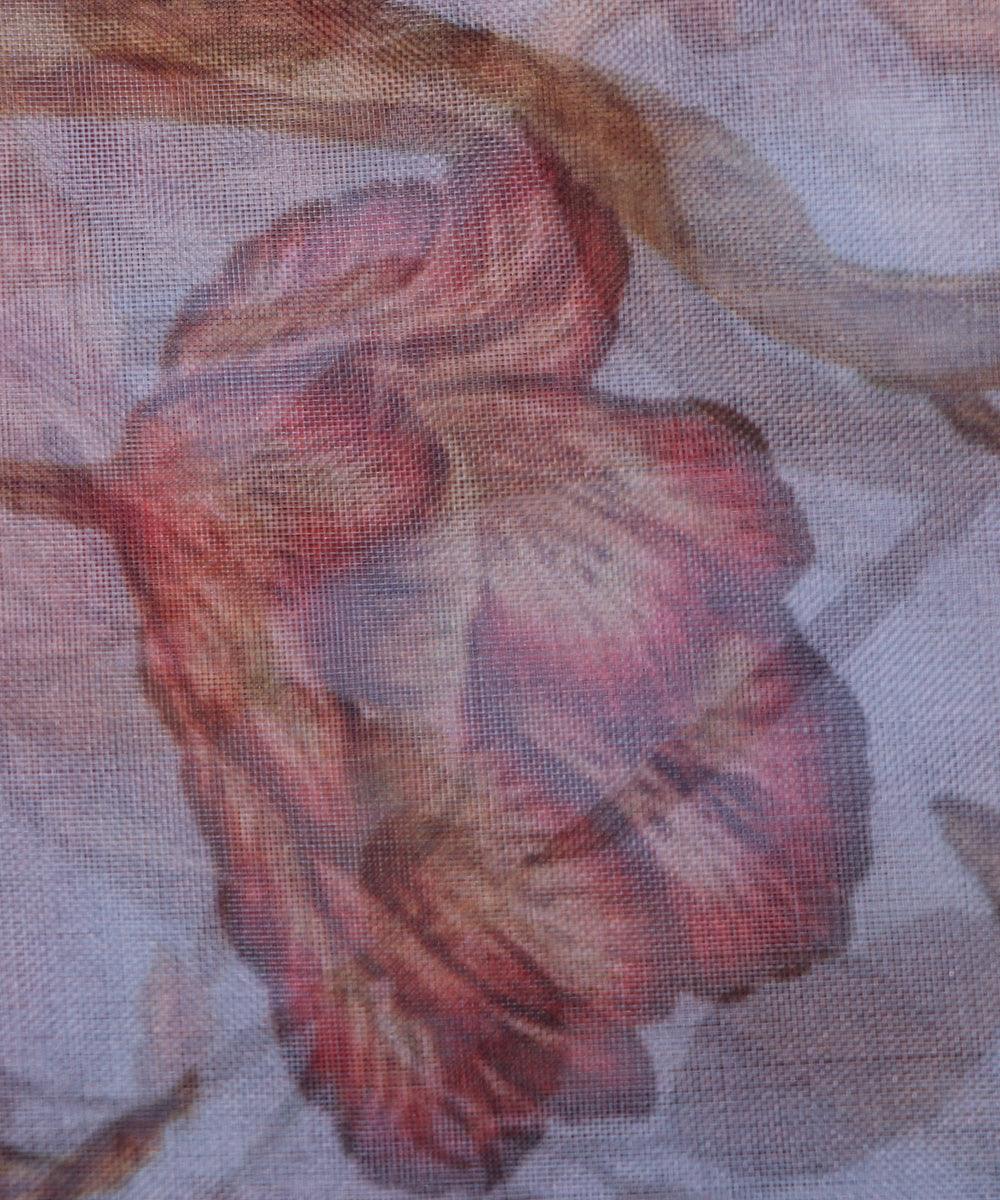 Light Blue Colour  Floral Print Organza Fabric