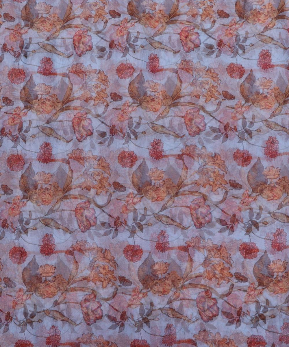 Light Blue Colour  Floral Print Organza Fabric
