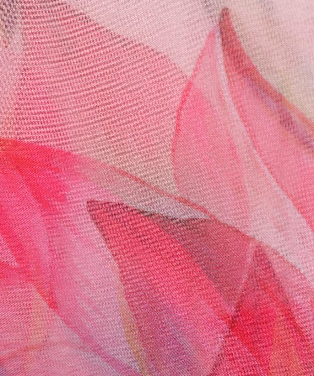 Off White Colour Floral Print Organza Fabric