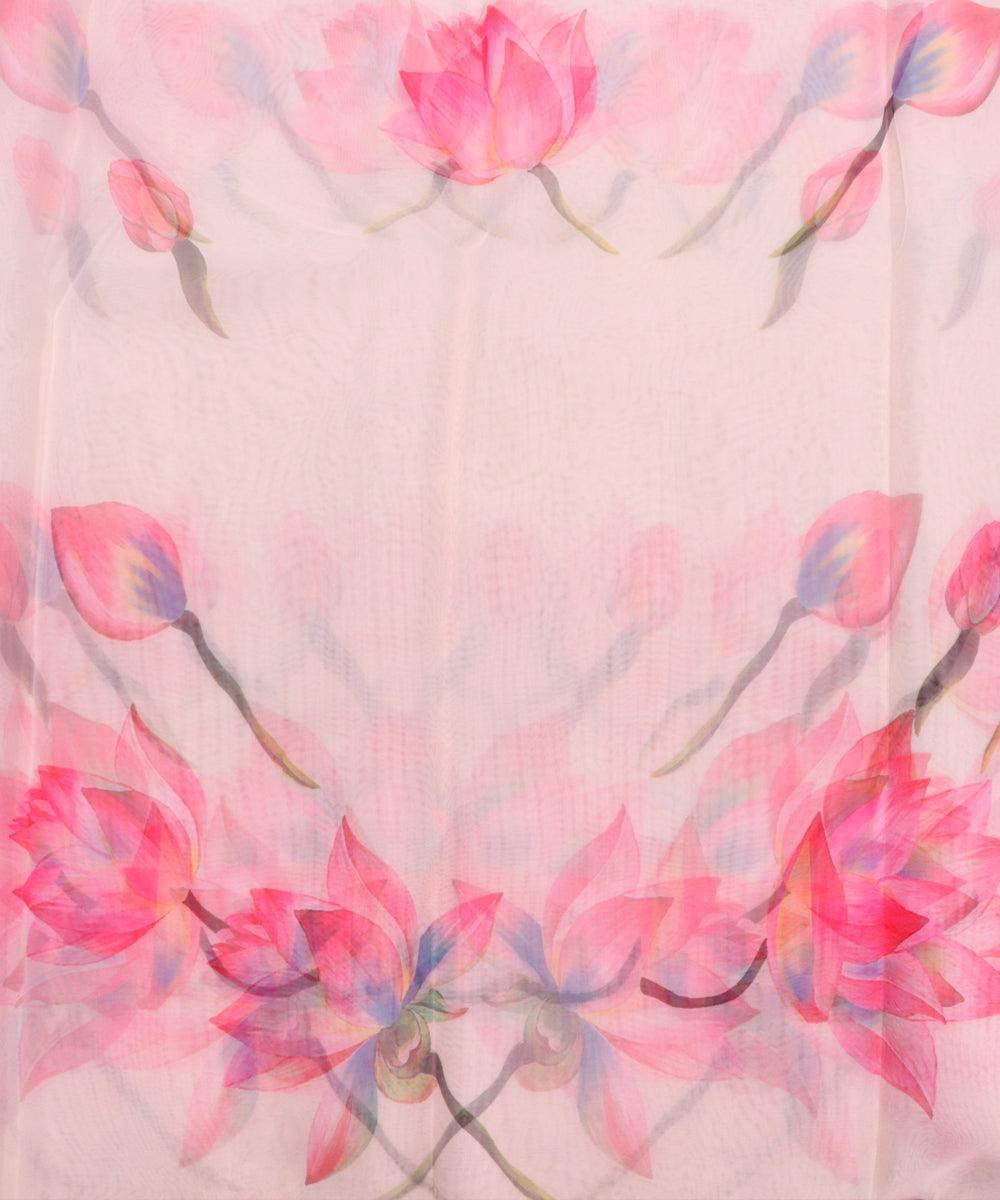 Off White Colour Floral Print Organza Fabric