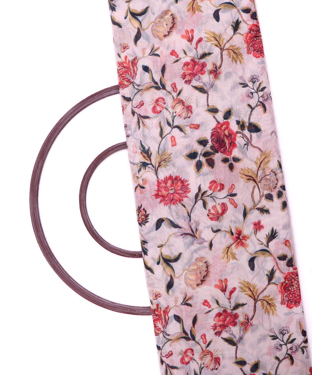 white and red floral print chanderi fabric b124 4965
