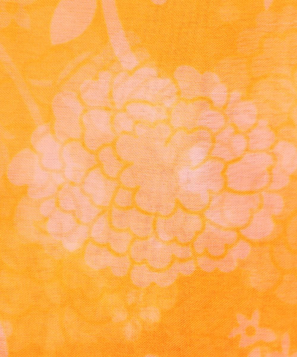 Yellow Colour Floral Print Organza Fabric