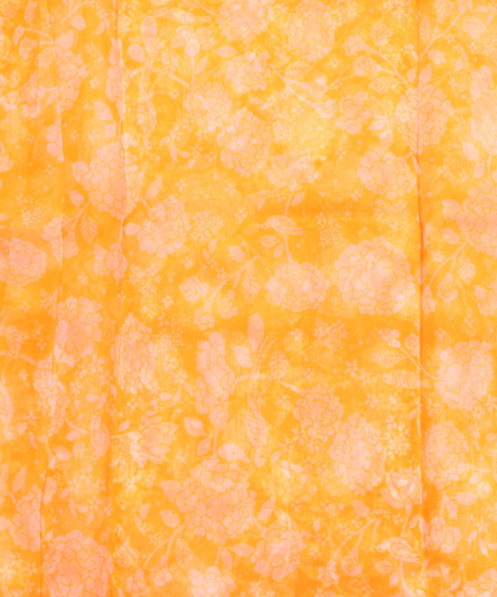 Yellow Colour Floral Print Organza Fabric