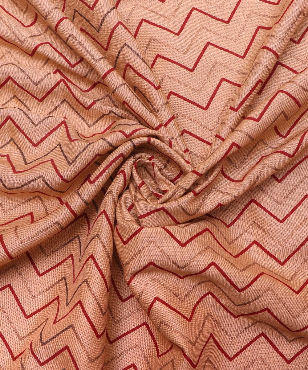 Fawn Colour Zig Zag Print Rayon Fabric