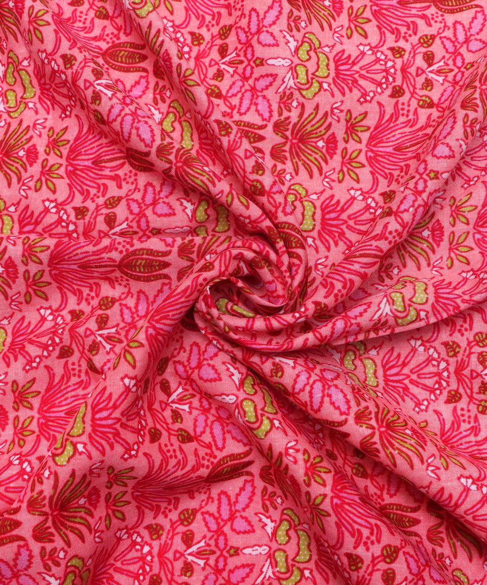 Pink Colour Floral Print Rayon Fabric