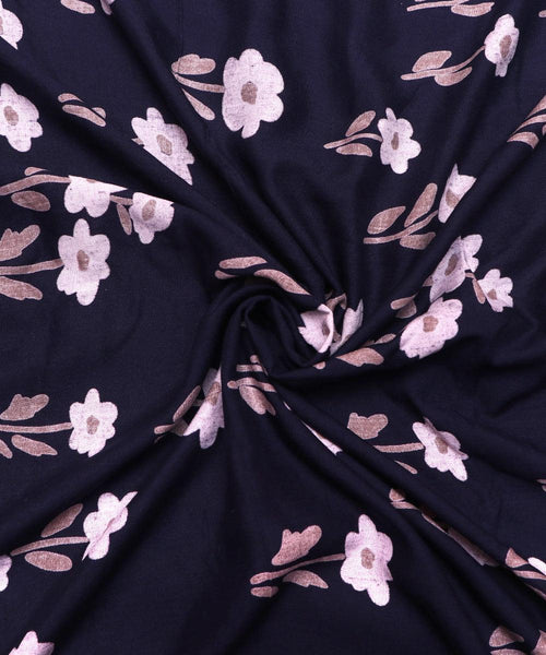 Black Colour Floral Print Rayon Fabric