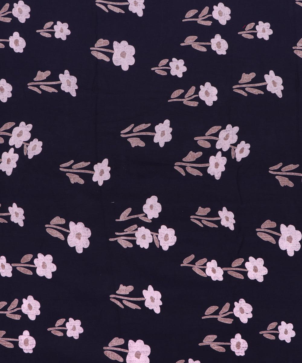 Black Colour Floral Print Rayon Fabric