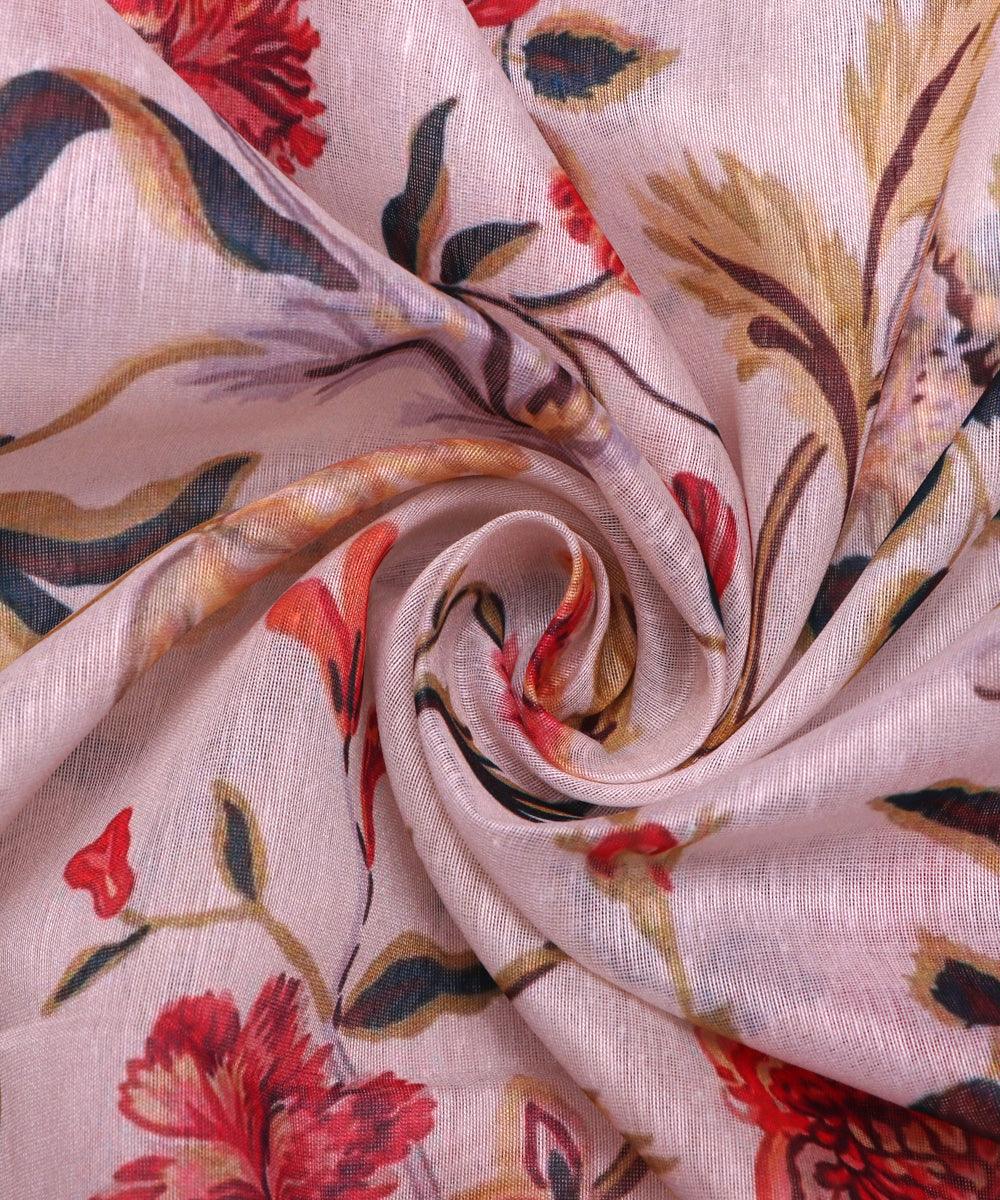 white and red floral print chanderi fabric b124 4965