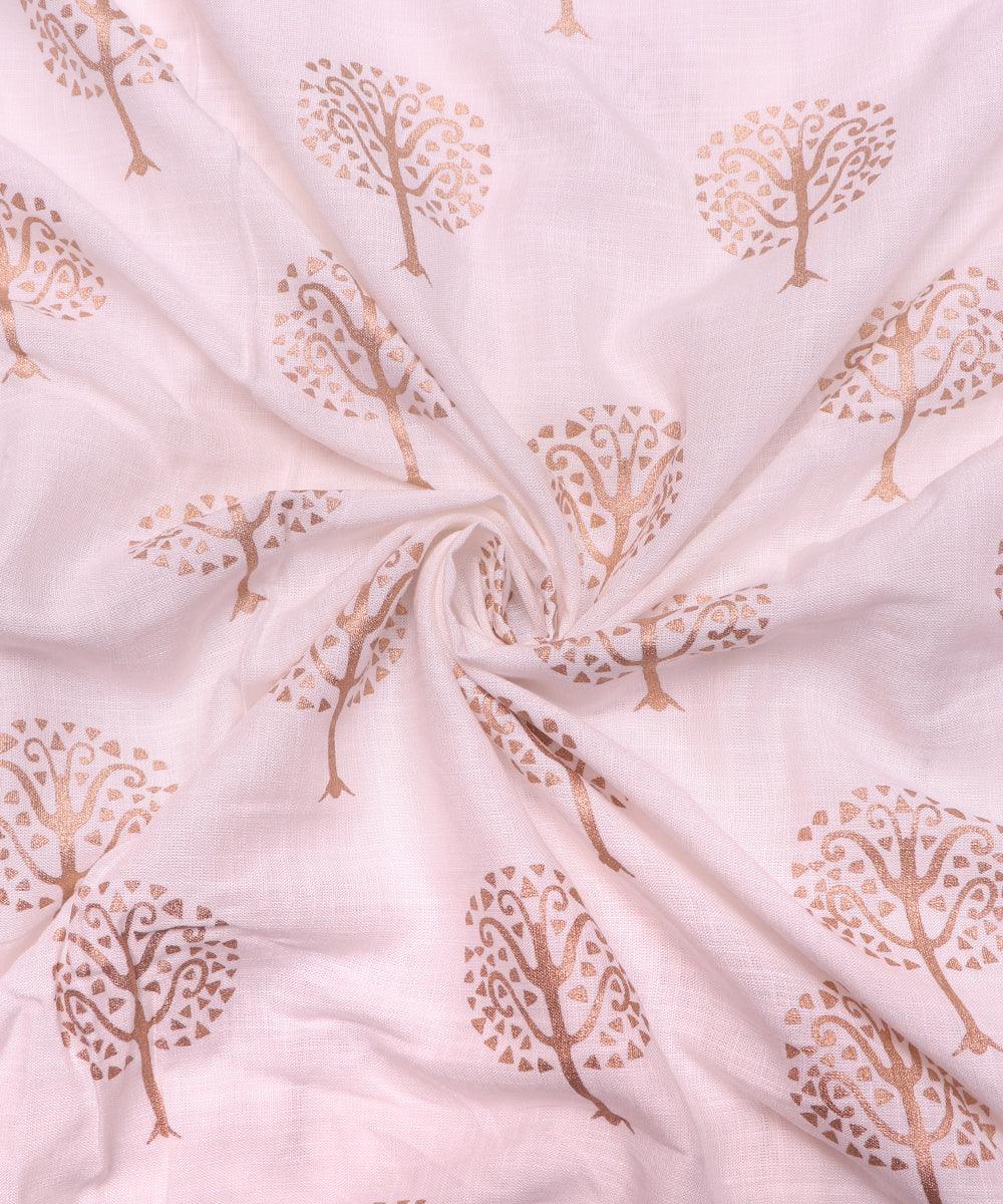 White Colour Floral Print Hand Block Rayon Fabric