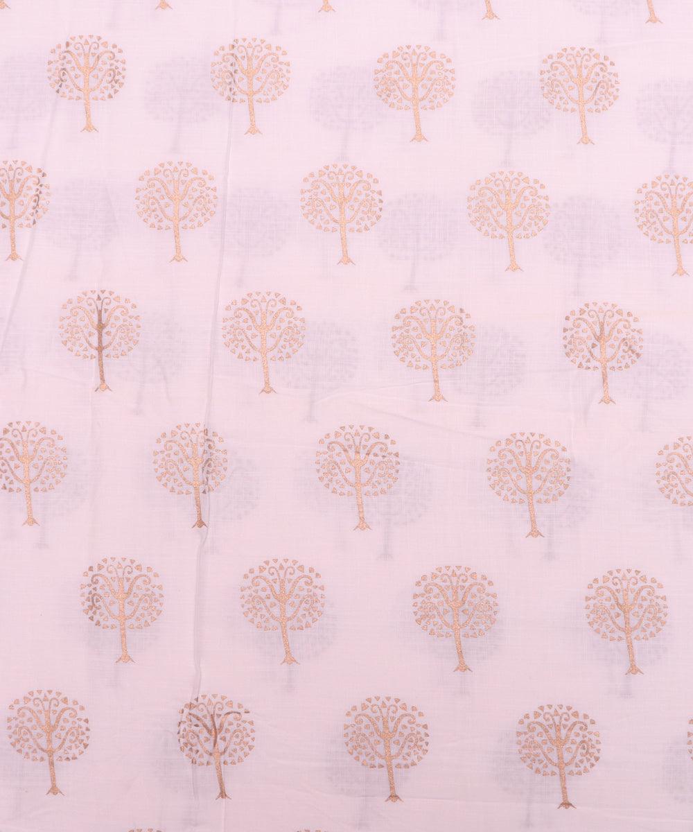 White Colour Floral Print Hand Block Rayon Fabric
