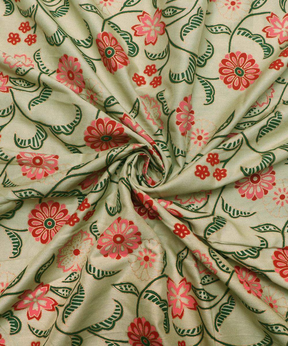 Light Green Colour Floral Print Rayon Fabric