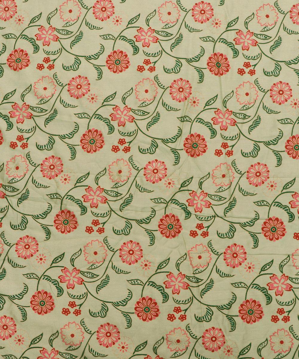 Light Green Colour Floral Print Rayon Fabric - Fabric Dekho