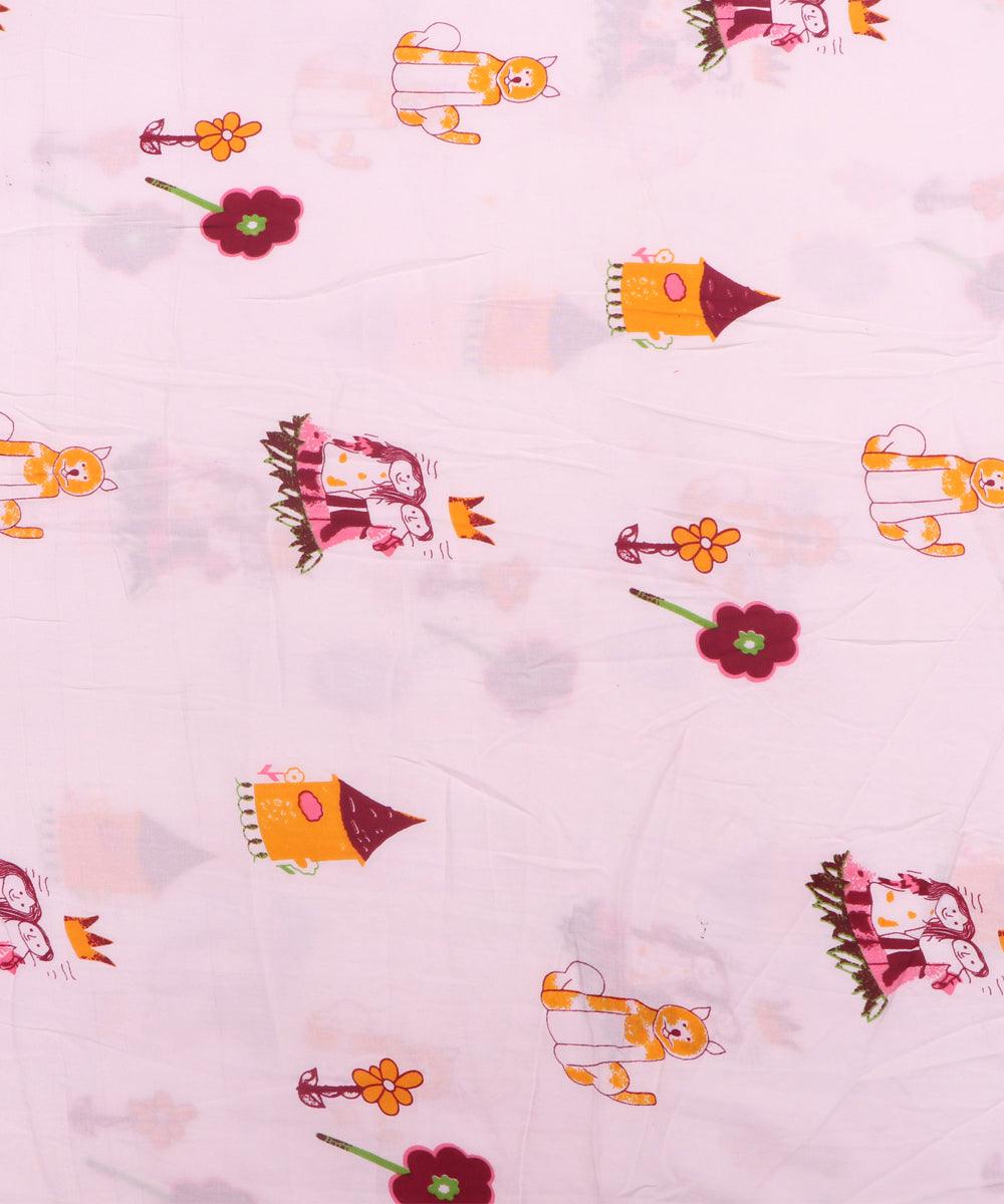 White Colour Kids Print Rayon Fabric