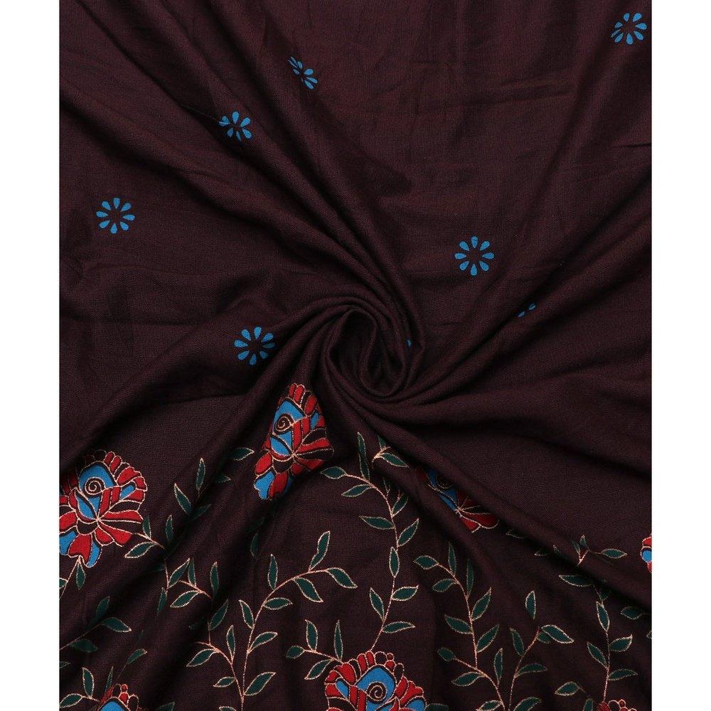 Dark Brown Colour Floral Print Rayon Fabric
