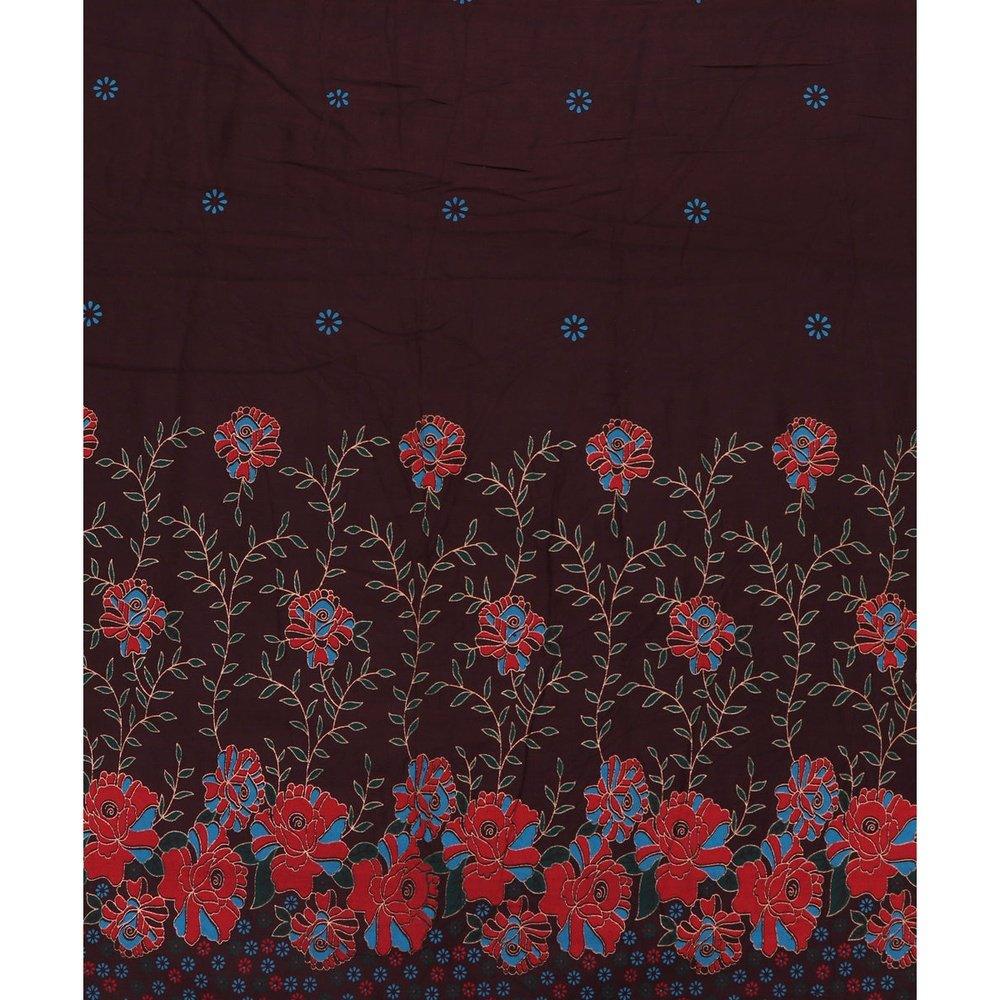 Dark Brown Colour Floral Print Rayon Fabric