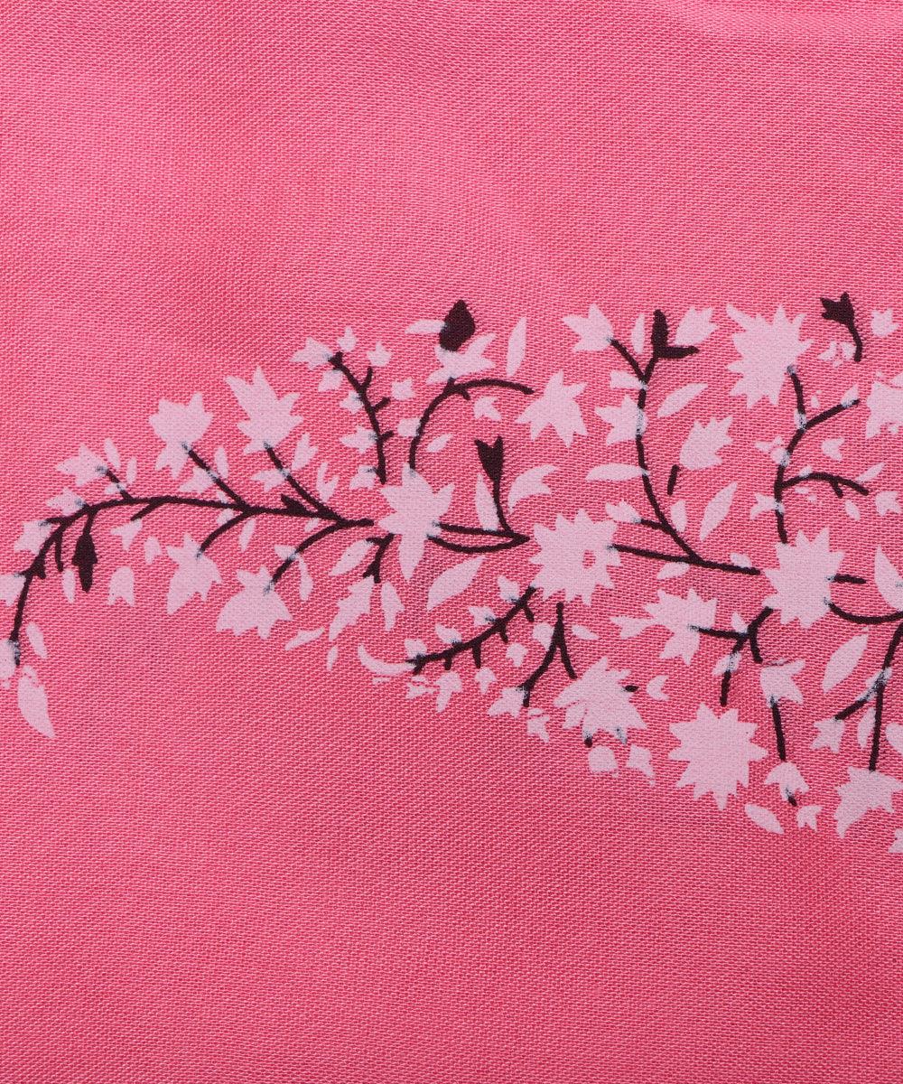 Pink Colour Leaf Print Rayon Fabric