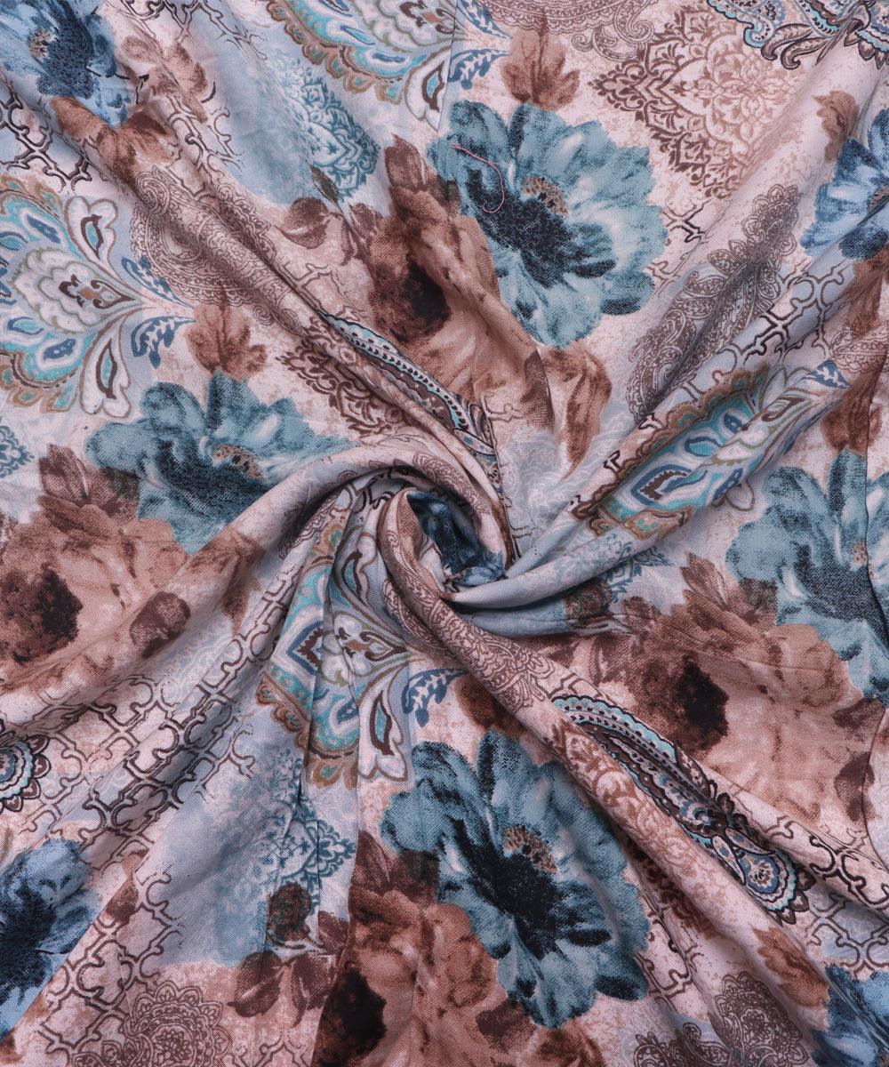 Blue Colour Floral Print Rayon Fabric