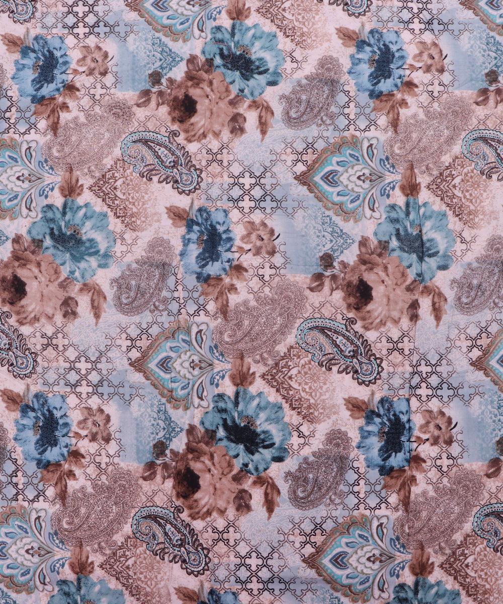Blue Colour Floral Print Rayon Fabric
