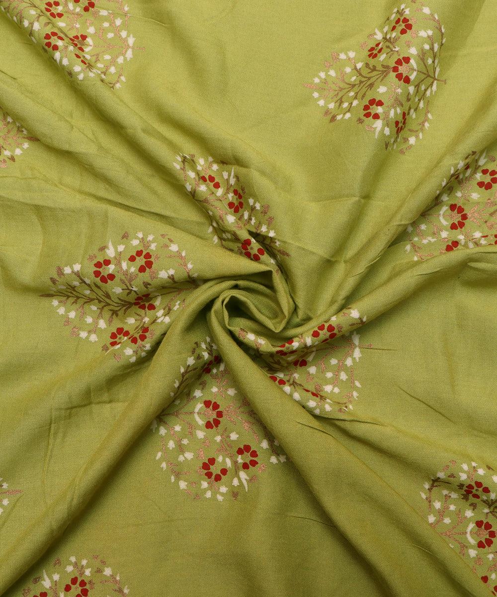 Light Green Colour Floral Print Rayon Fabric