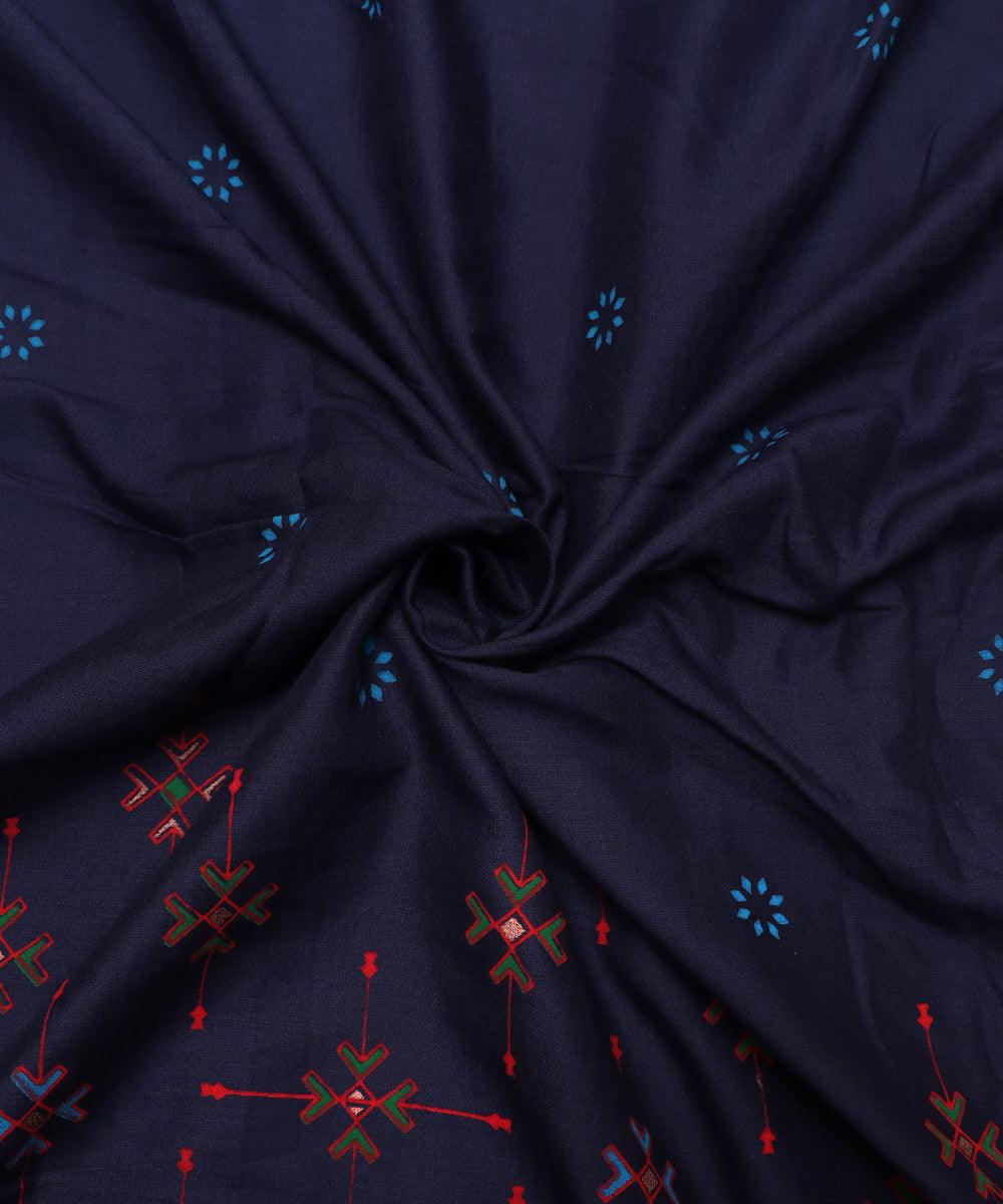 Dark Blue Colour Abstract Print Rayon Fabric