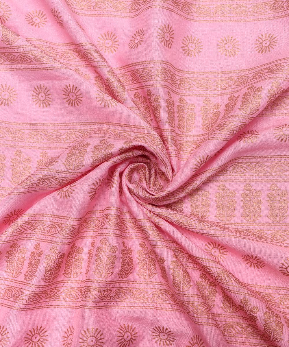 Pink Colour Traditional Print Rayon Fabric