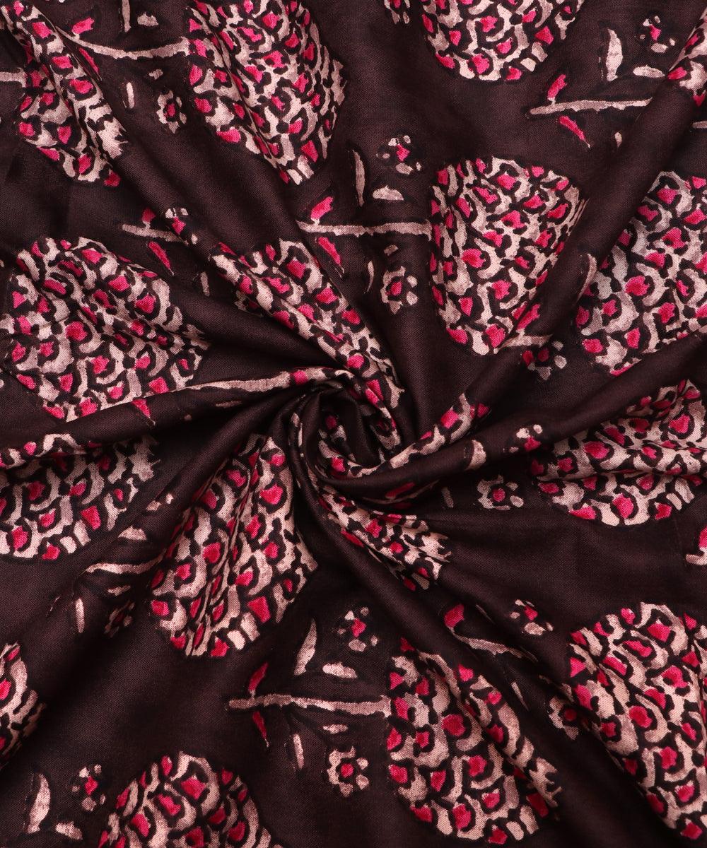 Brown Colour Floral Print Rayon Fabric