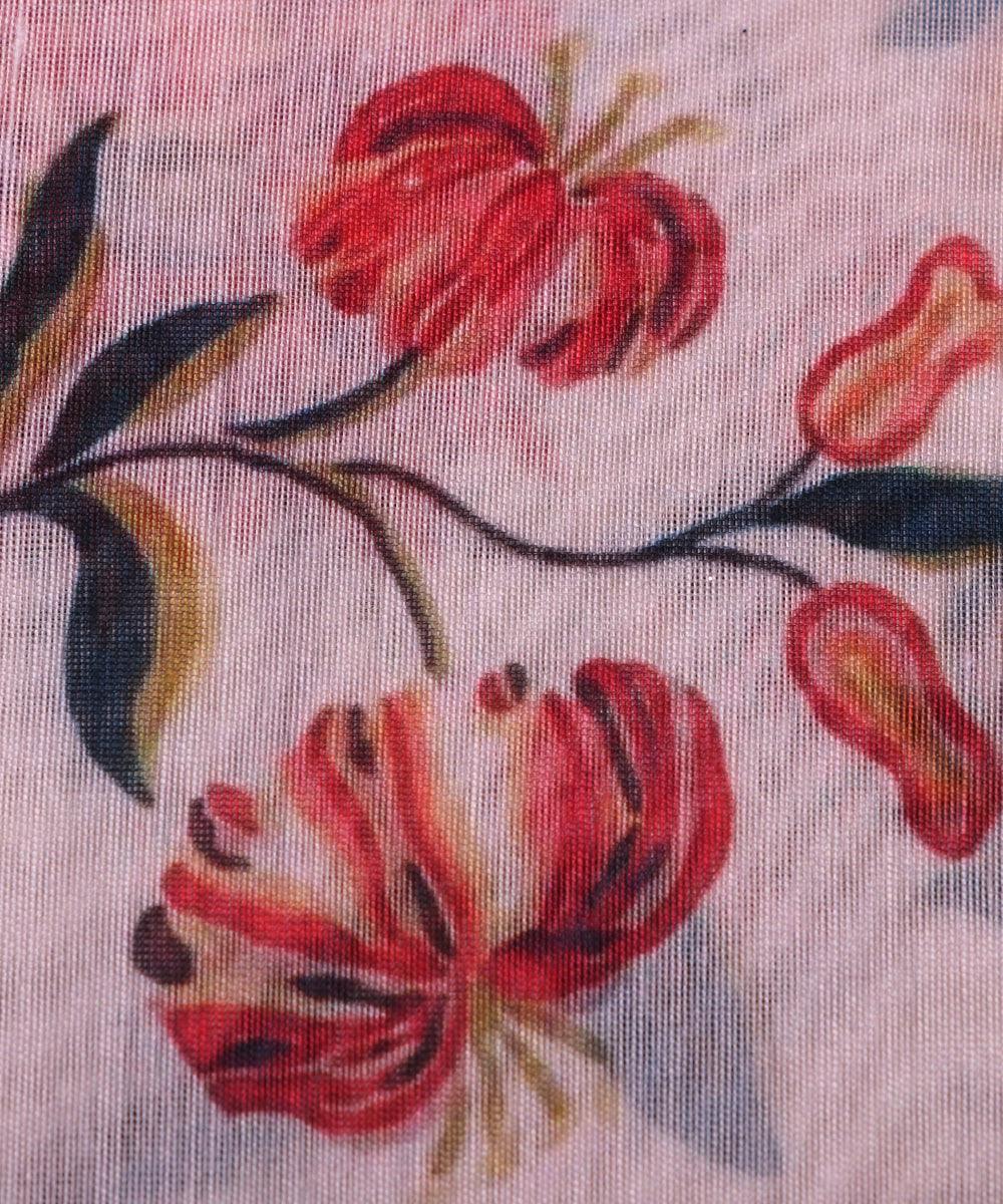 white and red floral print chanderi fabric b124 4965