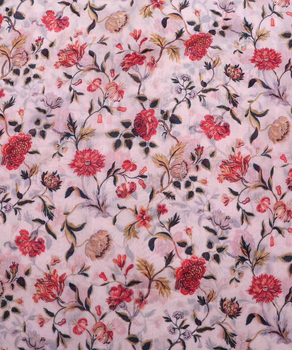 white and red floral print chanderi fabric b124 4965