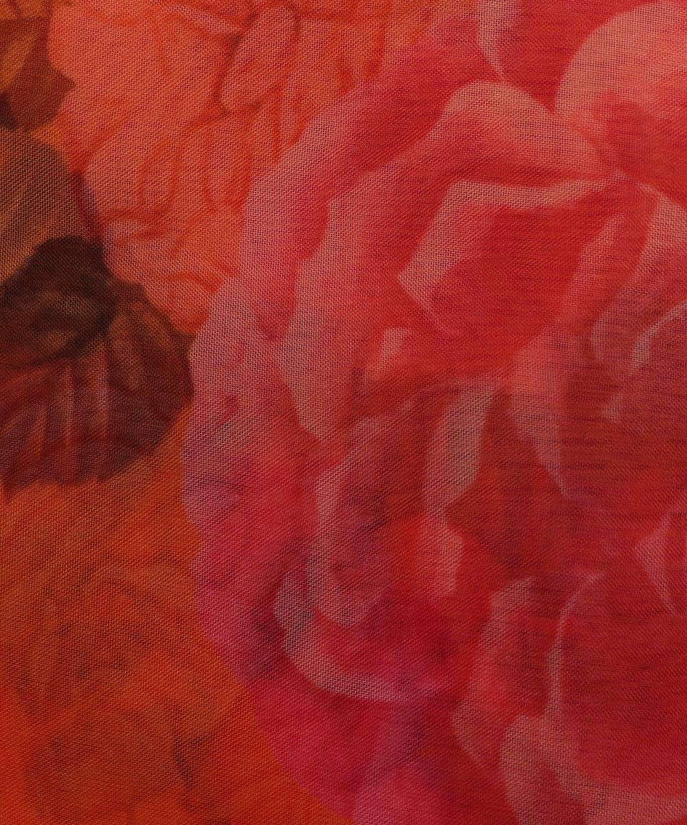 Yellow Colour Floral Print Organza Silk fabric - Fabric Dekho