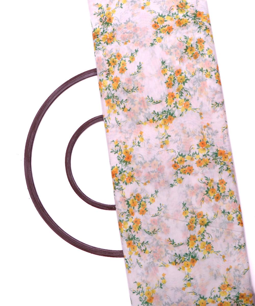 white and green floral pattern chanderi fabric b124 4963