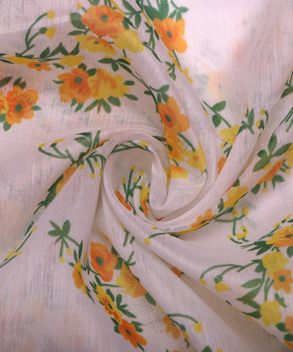 white and green floral pattern chanderi fabric b124 4963