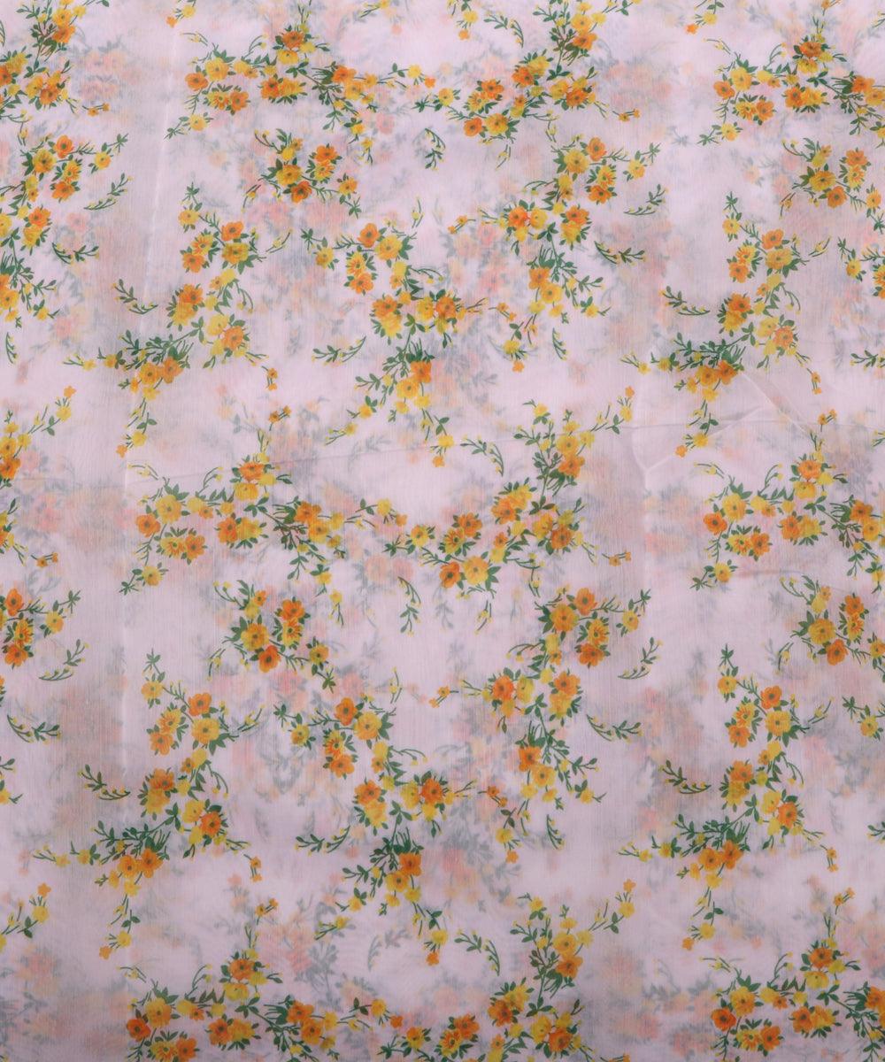 white and green floral pattern chanderi fabric b124 4963