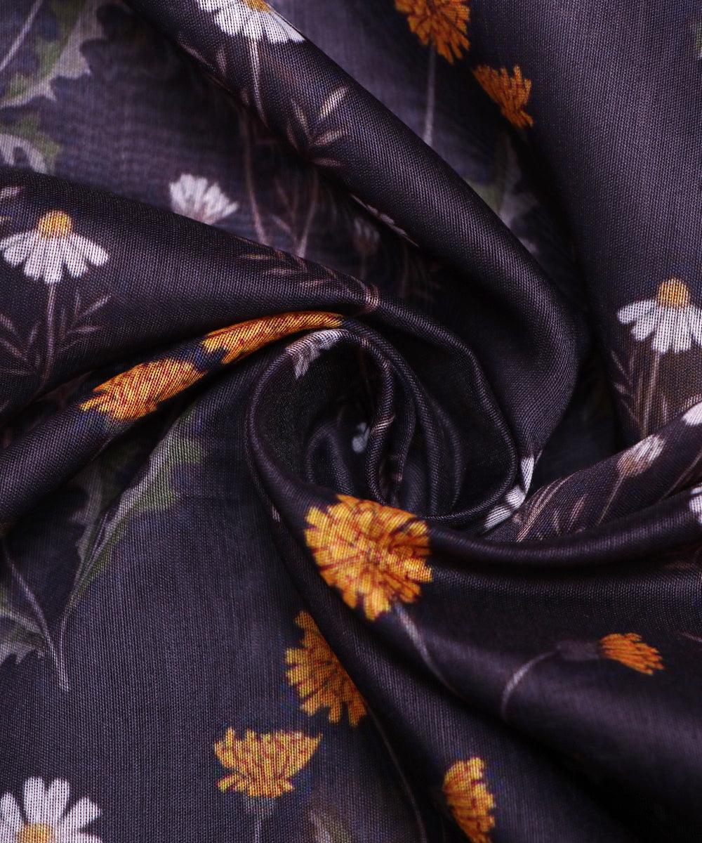 black and mustard floral print modal chanderi fabric b124 5361