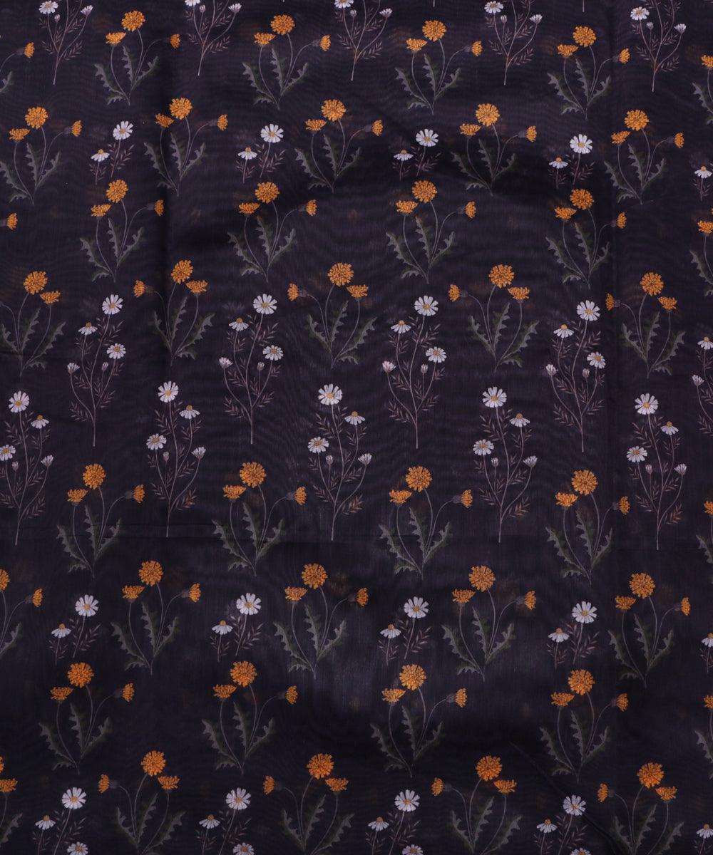 black and mustard floral print modal chanderi fabric b124 5361