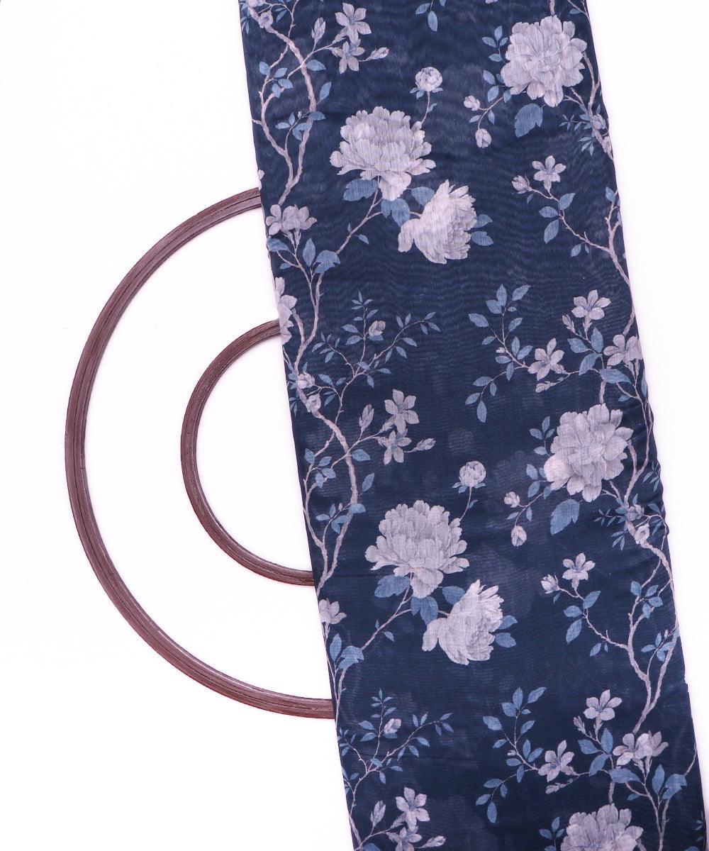 dark blue and white floral chanderi digital print fabric b124 4602