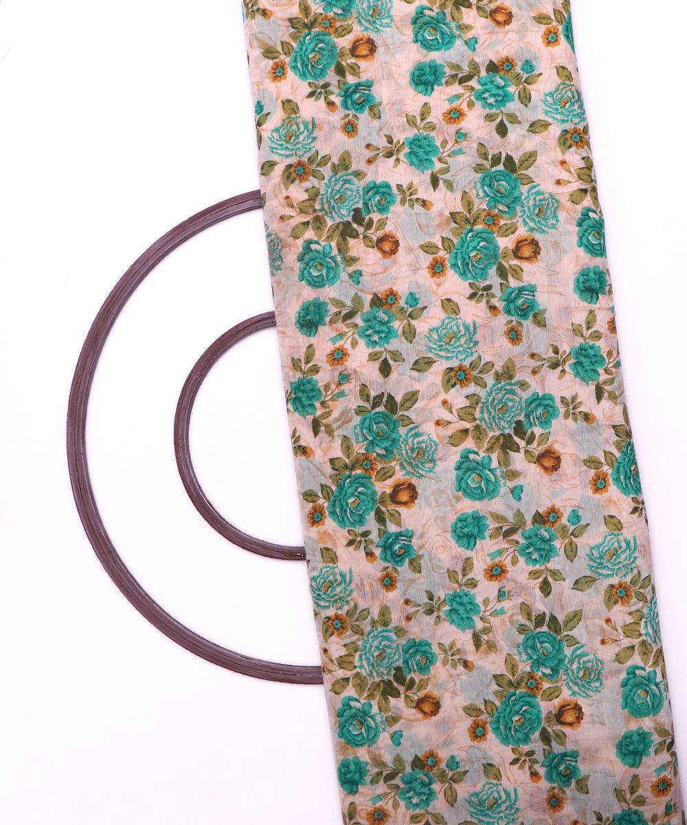 off white floral print chanderi silk fabric