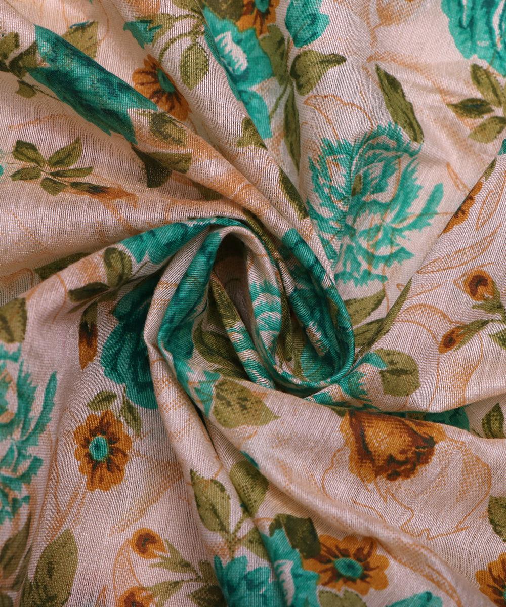 off white floral print chanderi silk fabric